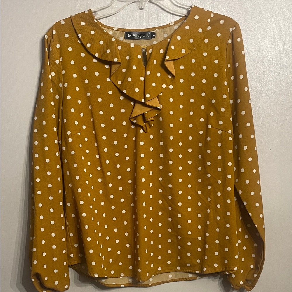 Allegra K Women's Yellow Polka Dot Ruffle Blouse